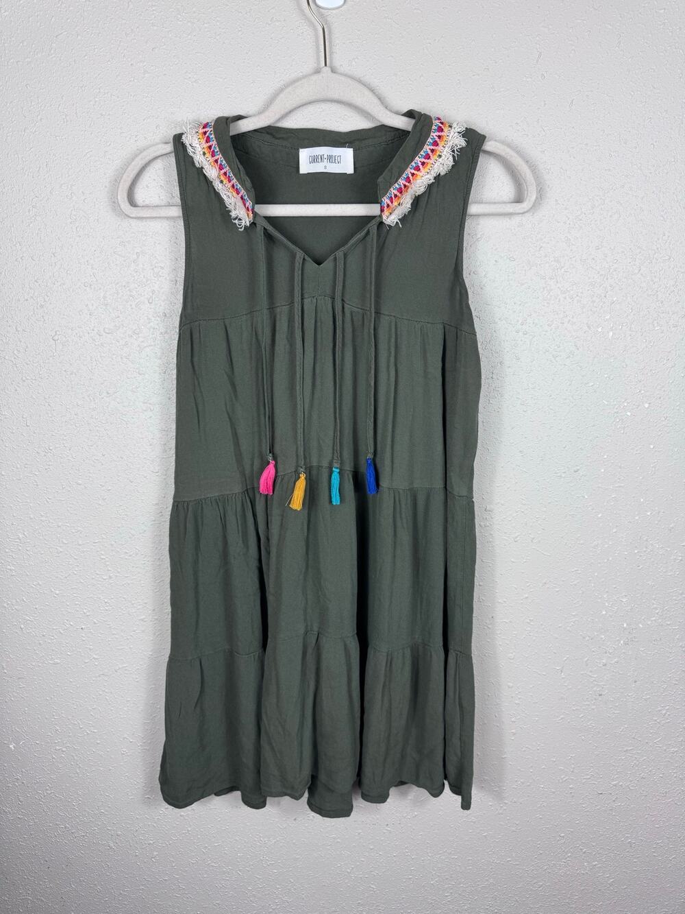 Current Project Green Dress with tassels and embroidery womens size Small
